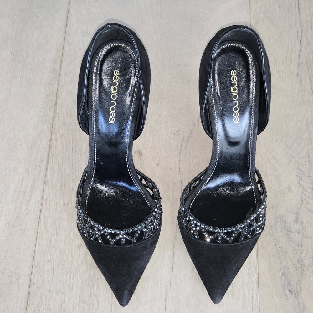 Size 38 Suede Sergio Rossi Black Heels Made In Italy